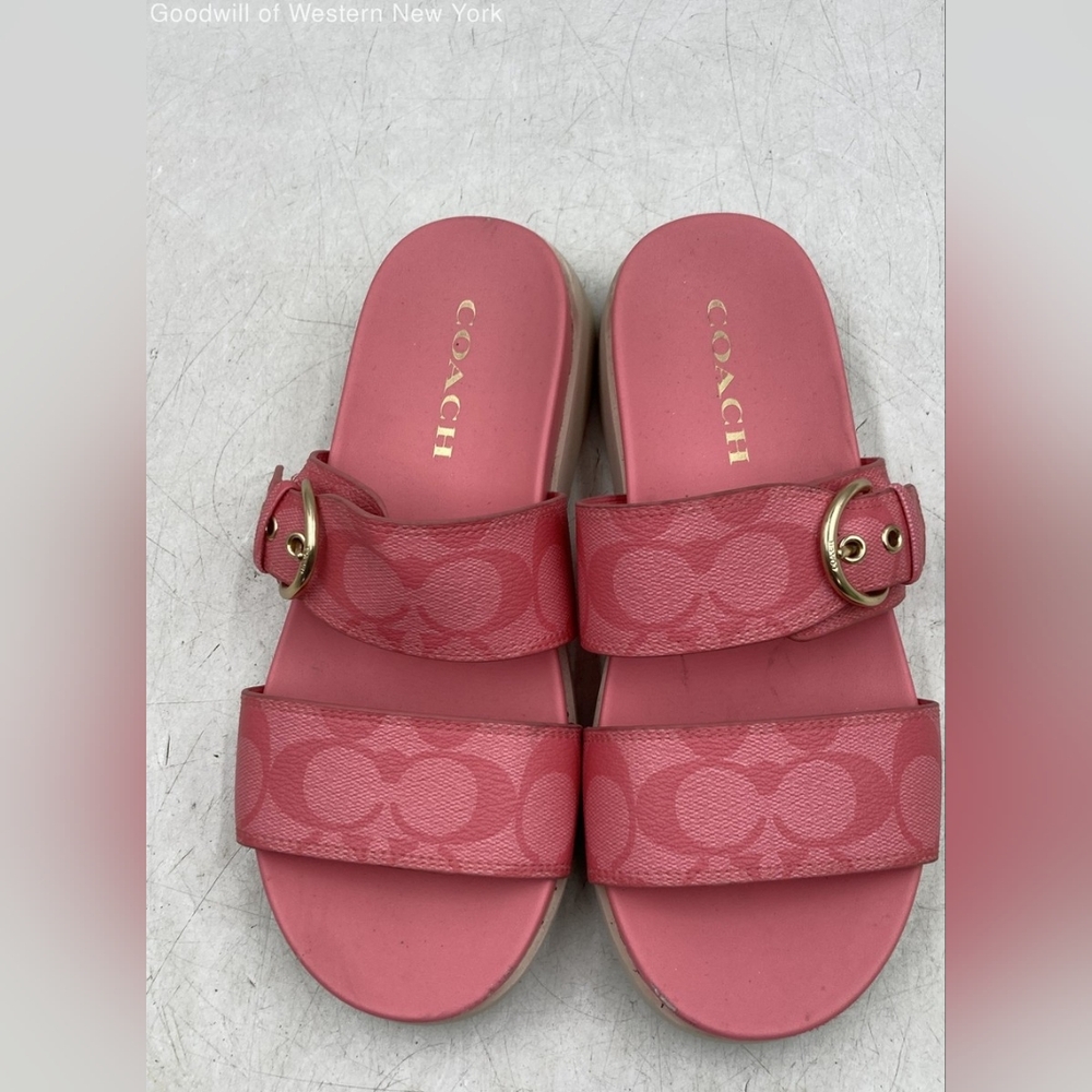 Coach Gwen Designer Signature Pink Slide Sandals Strap 7B - Picture 4 of 7